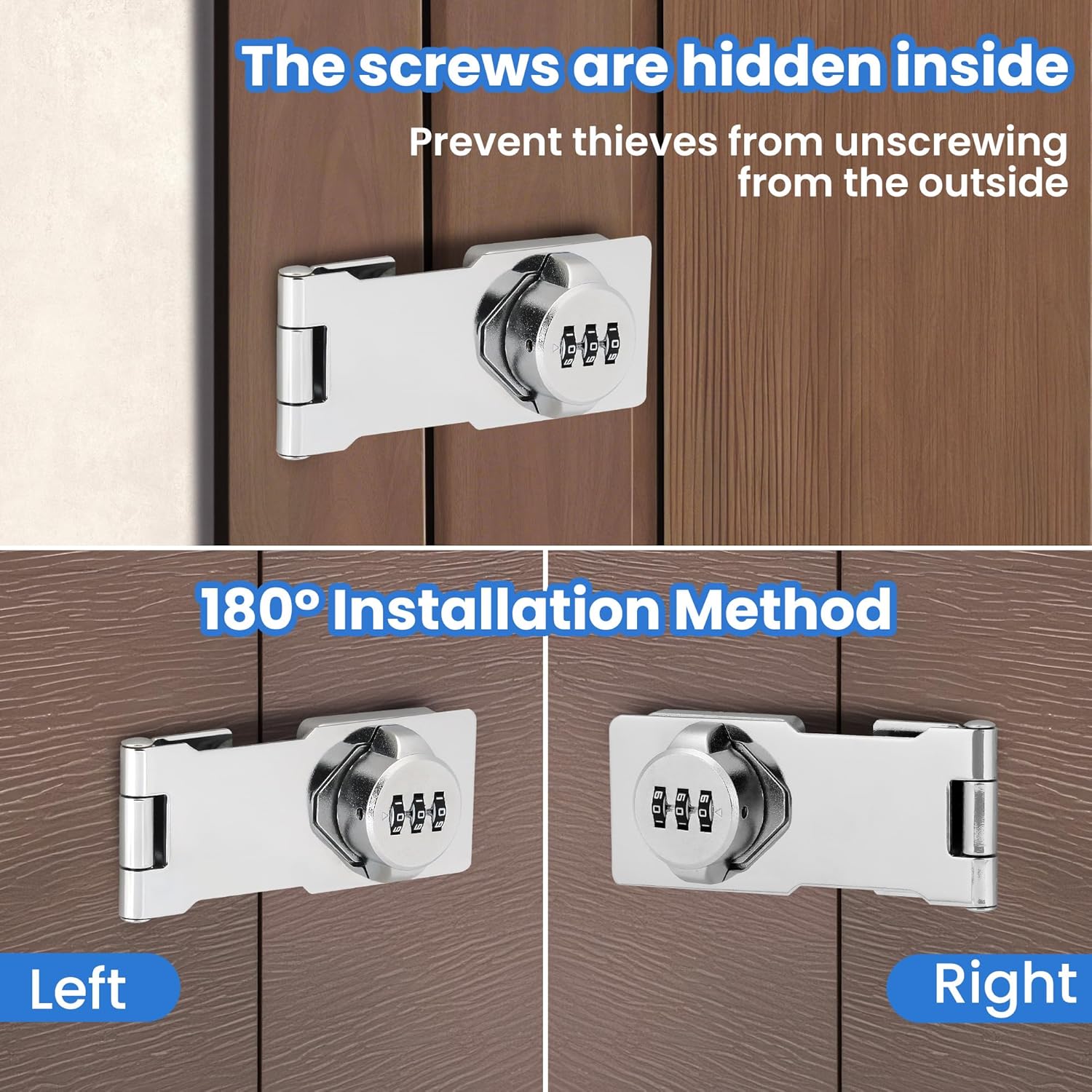 Keyless Cabinet Lock with Combination Code - 3-Digit Password Hasp Latch Lock for Drawers, Bifold