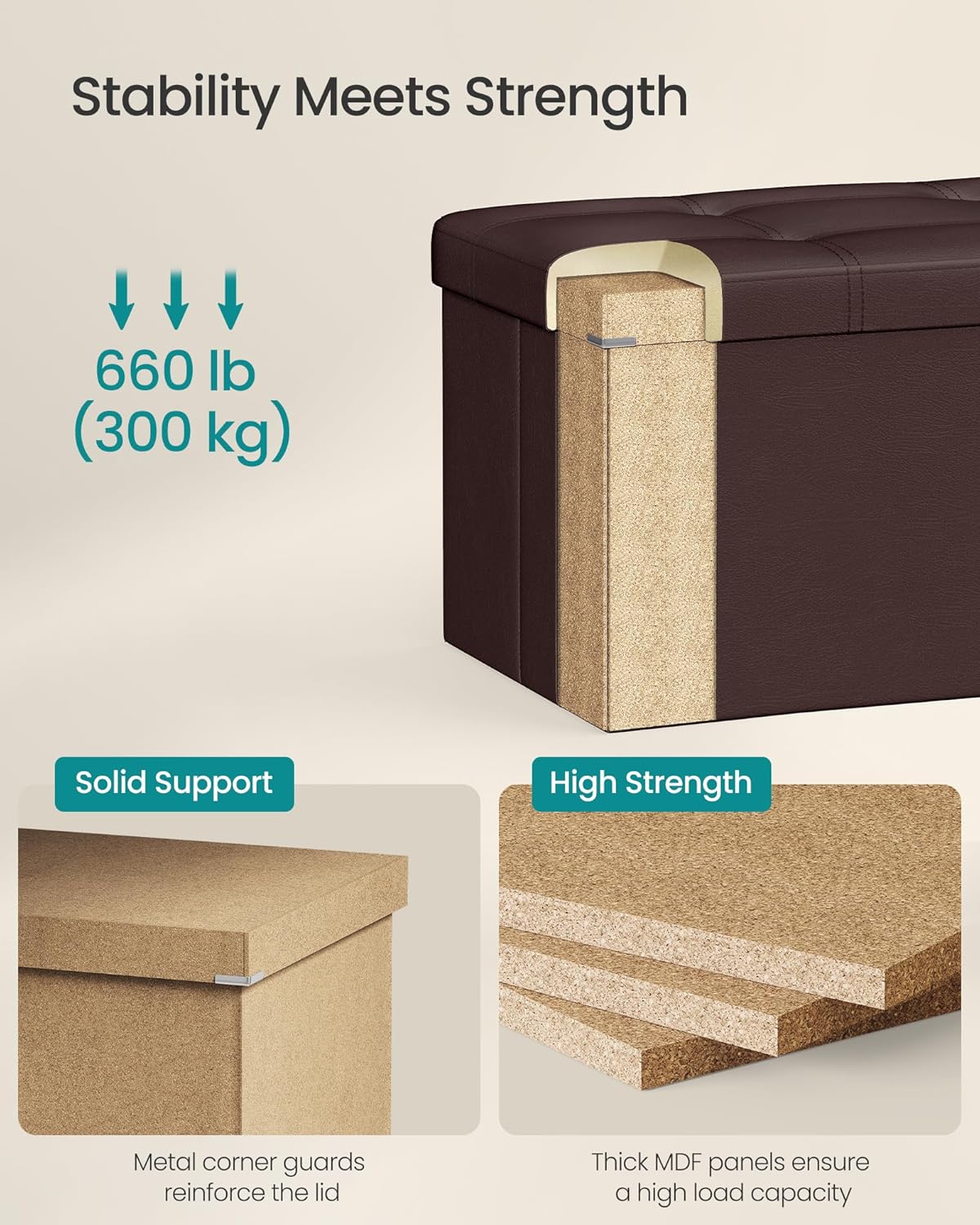 SONGMICS MAZIE Collection - 43 Inches Folding Storage Ottoman Bench, Ottoman with Storage, Foot