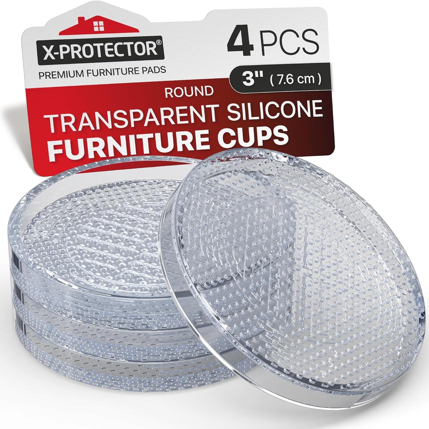 X-Protector Furniture Cups - 4 PCS 3" - Non Slip Furniture Pads for Hardwood Floors - Transparent