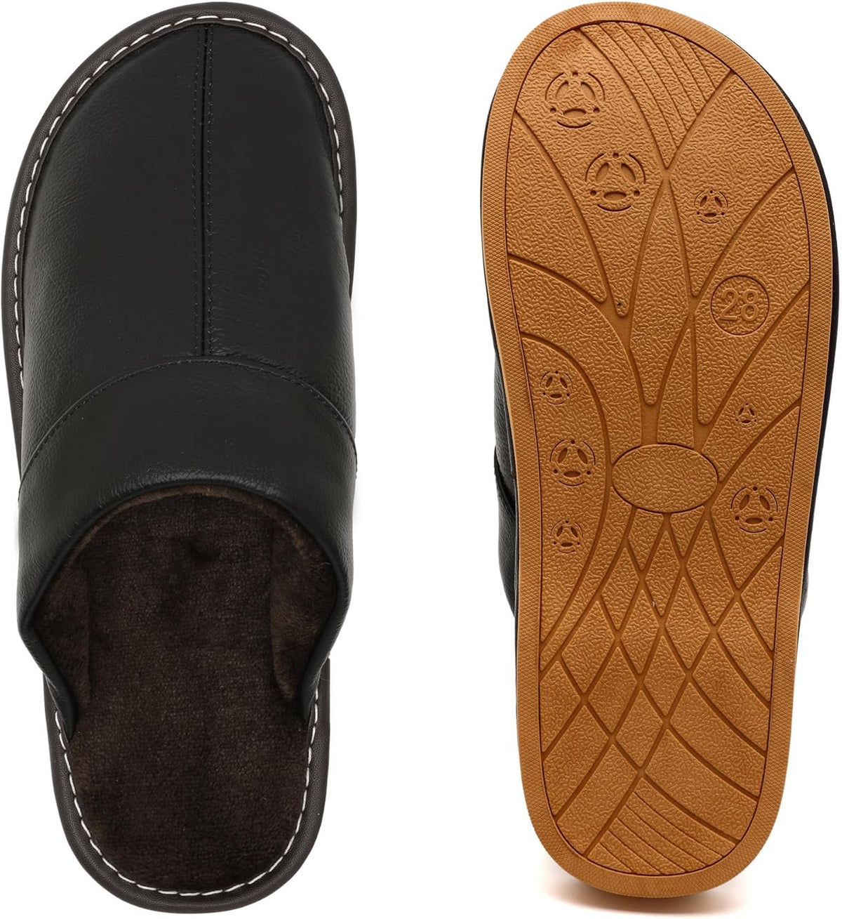 Slippers for Women Men, Genuine Leather Slippers Indoor Outdoor, Fuzzy Bedroom House Shoes for