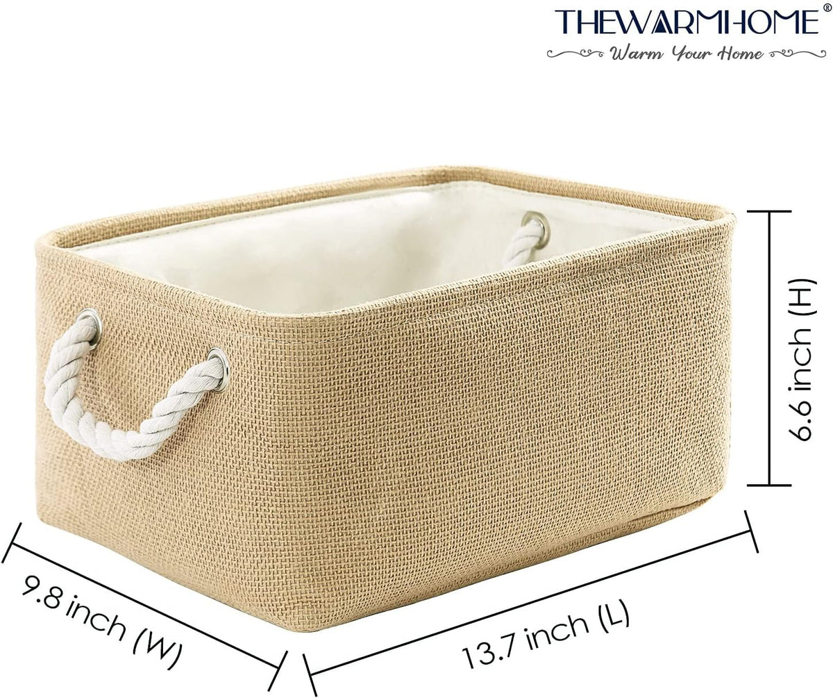 TheWarmHome Decorative Basket Rectangular Fabric Storage Bin Organizer Basket with Handles for
