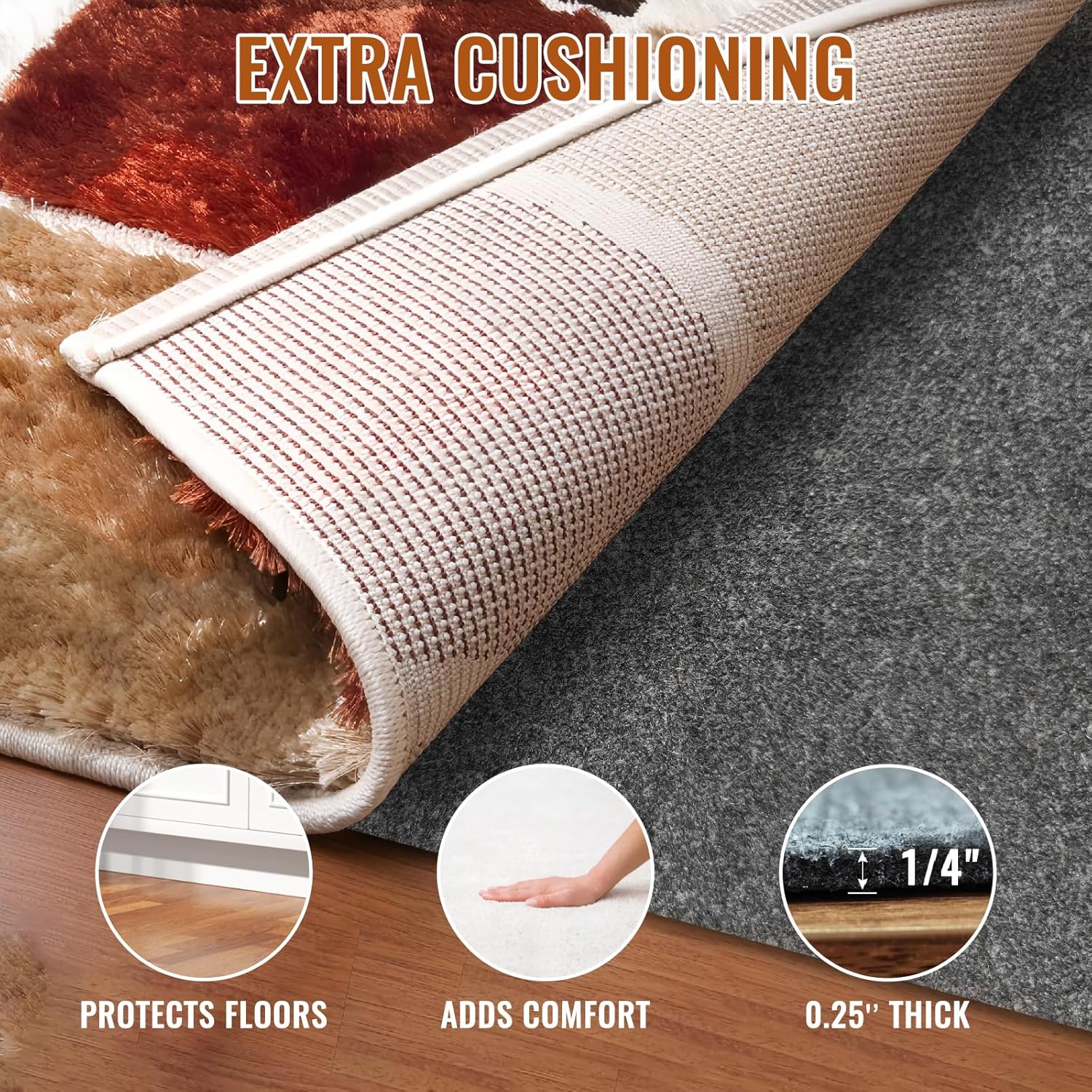 Felt Rug Pad, 2 x 6 Ft Rubber Non-Slip Rug Pad Gripper, Keep Rugs Secure and in Place, Extra Strong