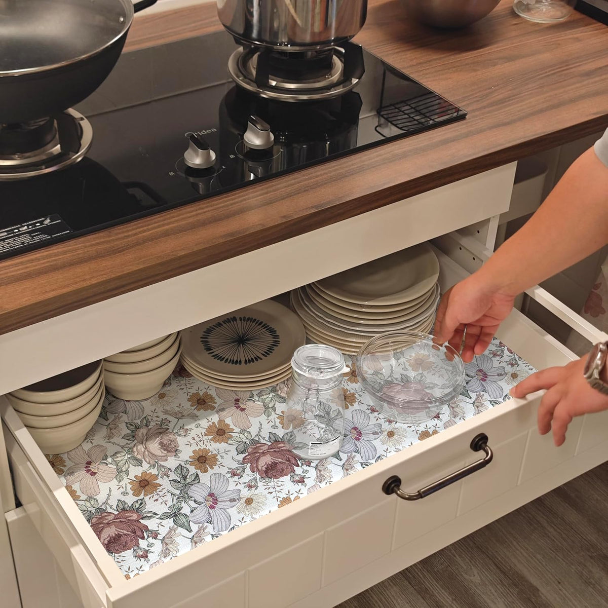 Floral Drawer Shelf Liners, 16IN x 10FT Non Adhesive and Strong Non-Slip Cabinet Drawer Shelf