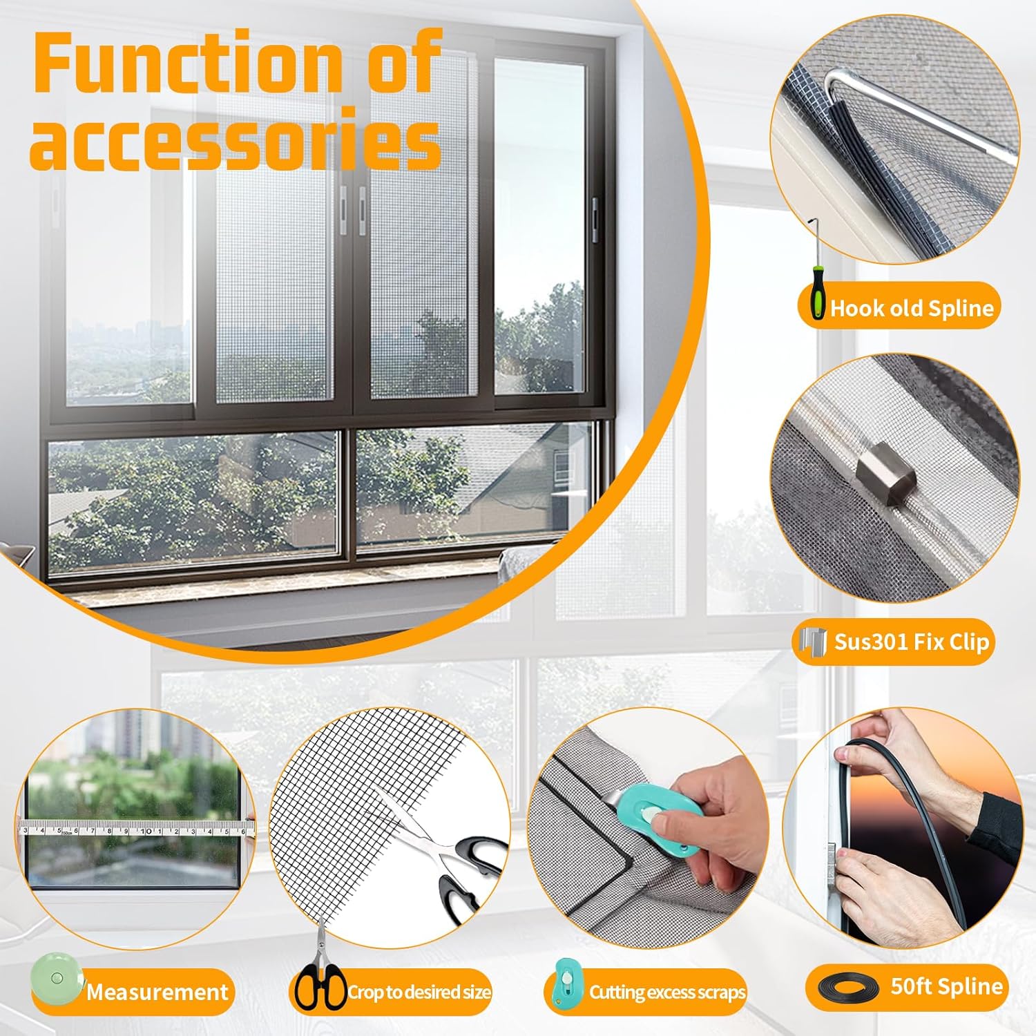 Window Screen Replacement,Screen Door Repair Kit, 59"x158" Black Window Screen Mesh,Including 50 FT