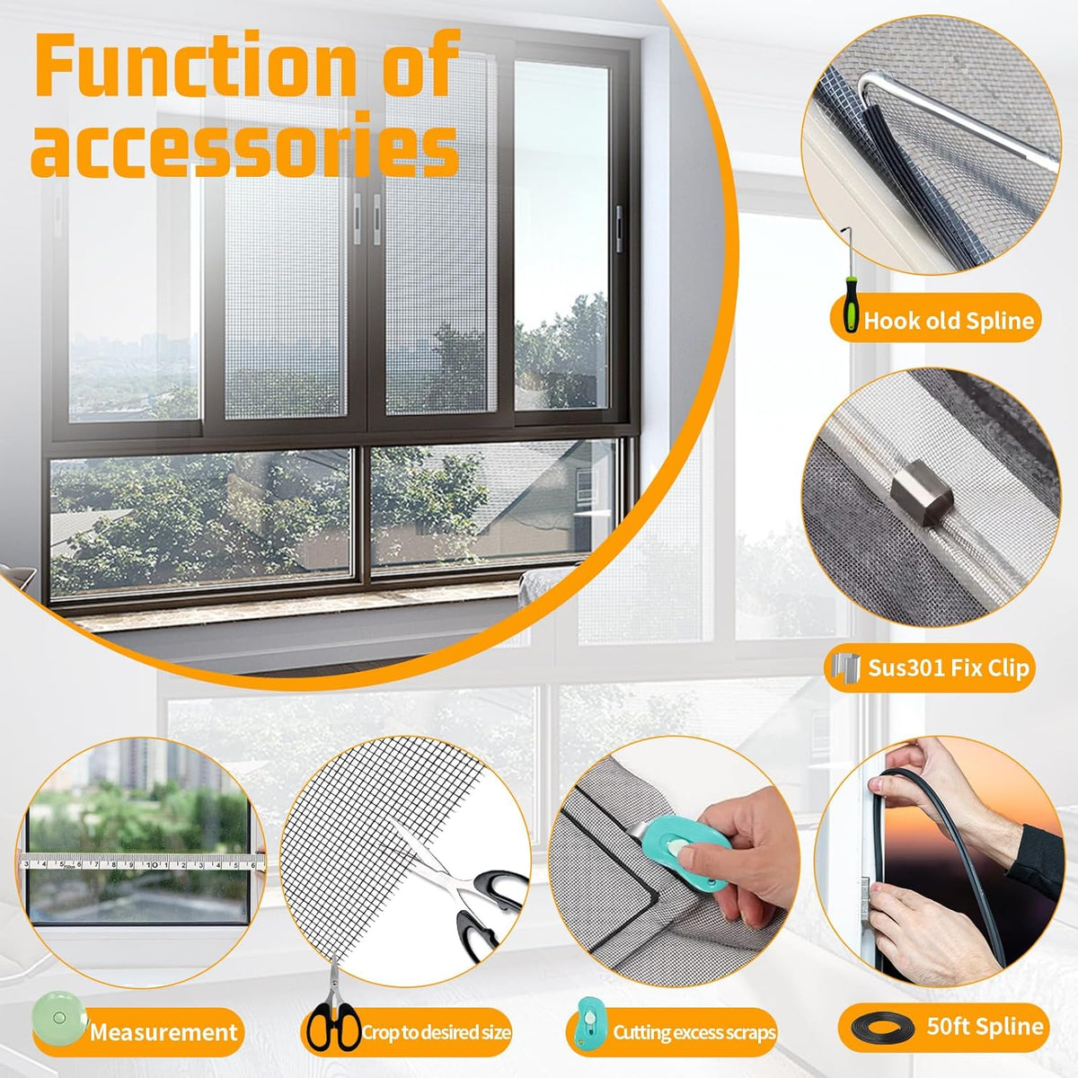 Window Screen Replacement,Screen Door Repair Kit, 48"x178" Black Window Screen Mesh,Including 50 FT
