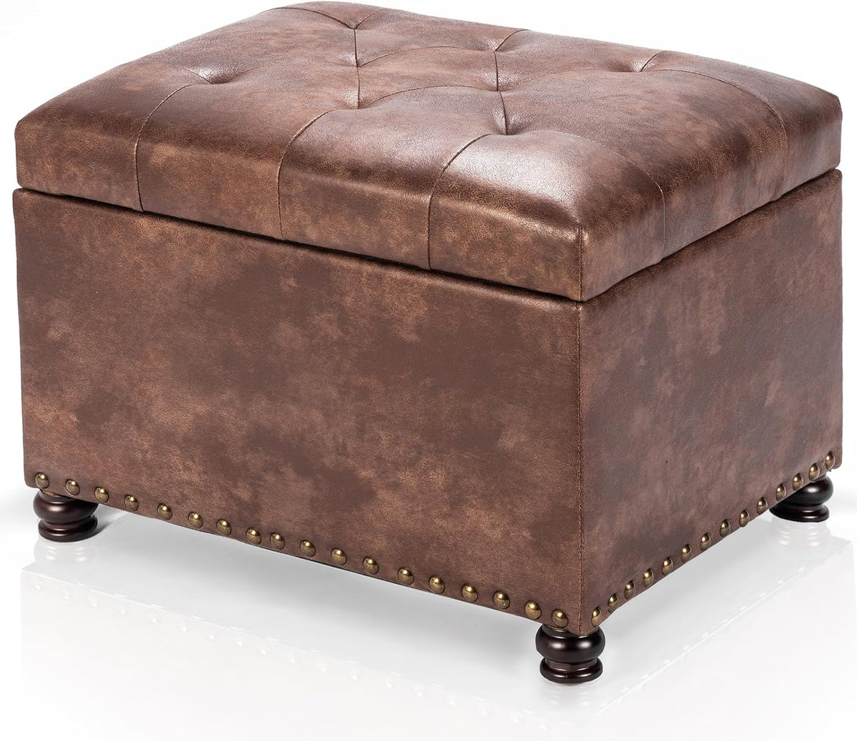 Joveco Leather Storage Ottoman, 24" Rectangle Tufted Square Upholstered Bench, Foot Rest Stool with