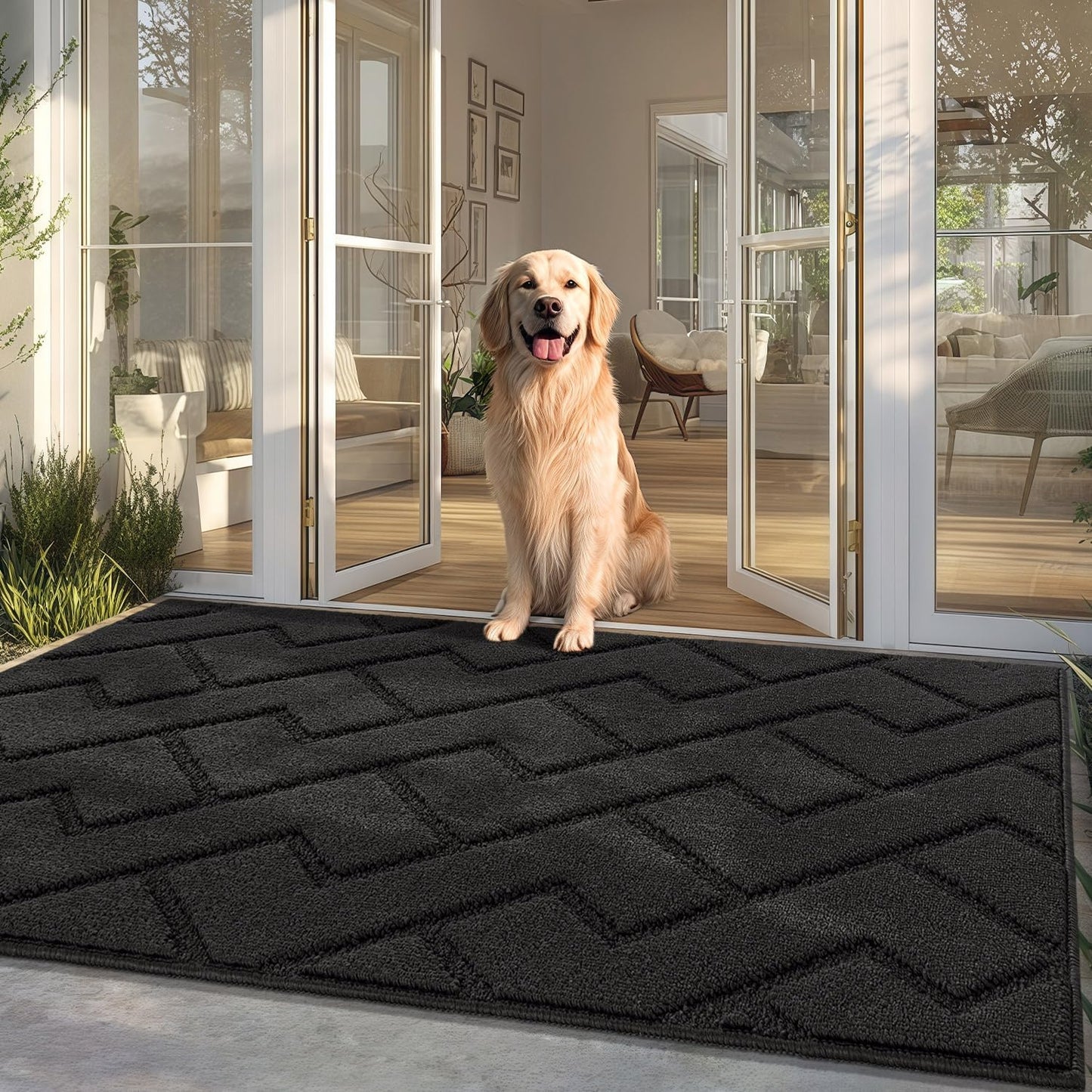hicorfe Front Door Mat Outside Entrance,36"x59" Absorbent Muddy Dirt Resist Welcome Door Mats