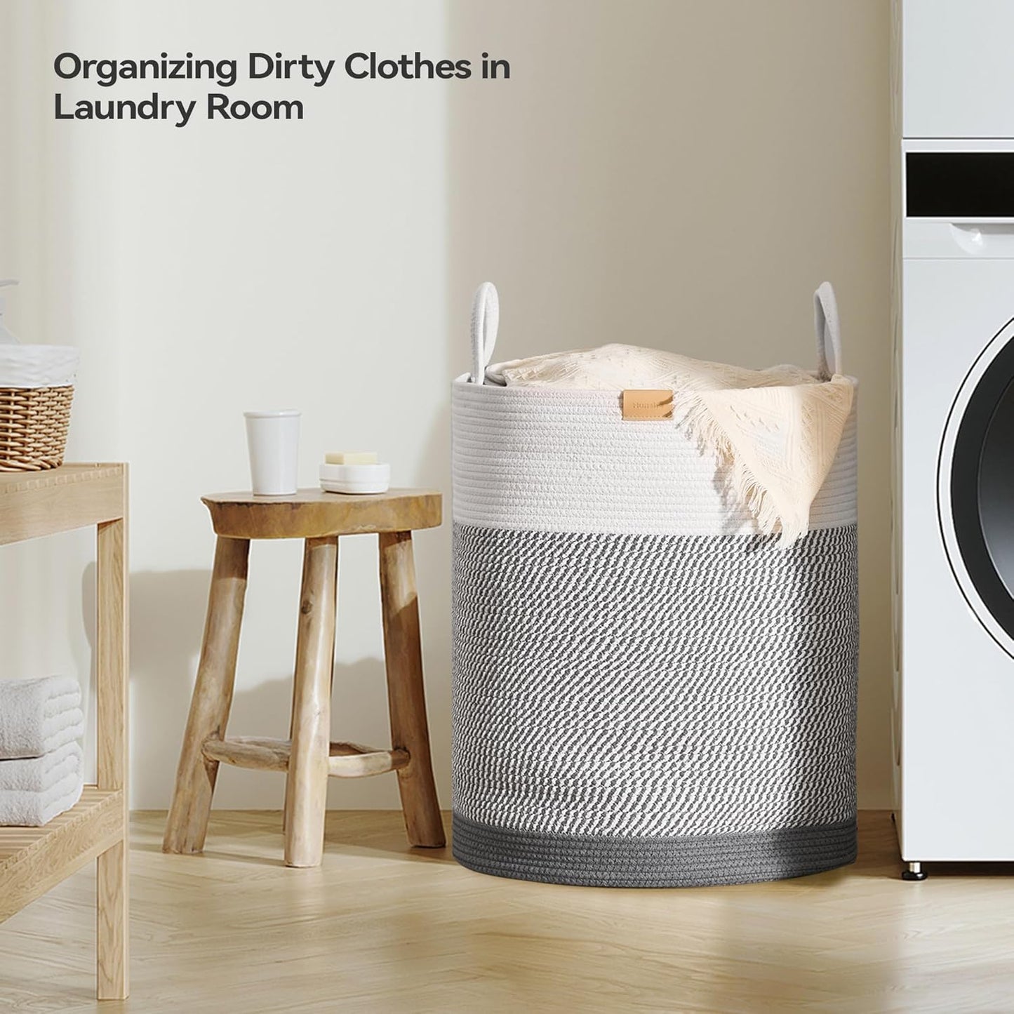 Laundry Hamper 95L,Large Laundry Basket for Clothes,Decorative Storage Basket for Blankets,Cotton