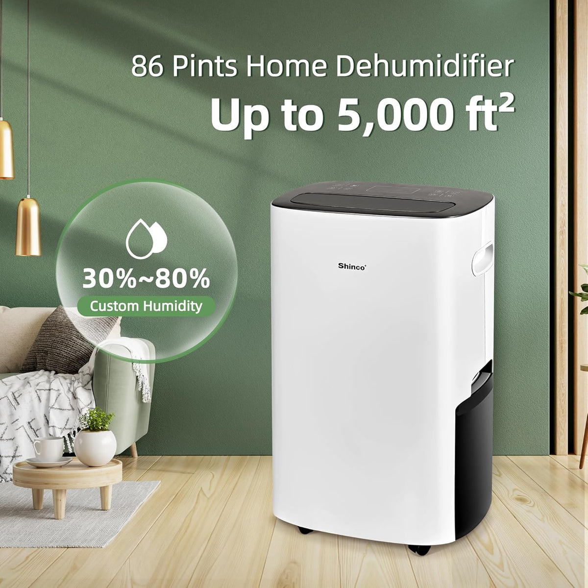 Shinco 86 Pints Dehumidifier for Home and Basements, 5000 Sq.Ft Dehumidifiers with Drain Hose, Auto