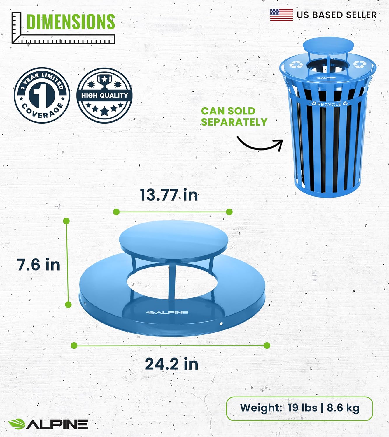 Alpine Outdoor Metal Waste Receptacle Rain Bonnet Lid - Heavy Duty Commercial Trash Can Receptacle