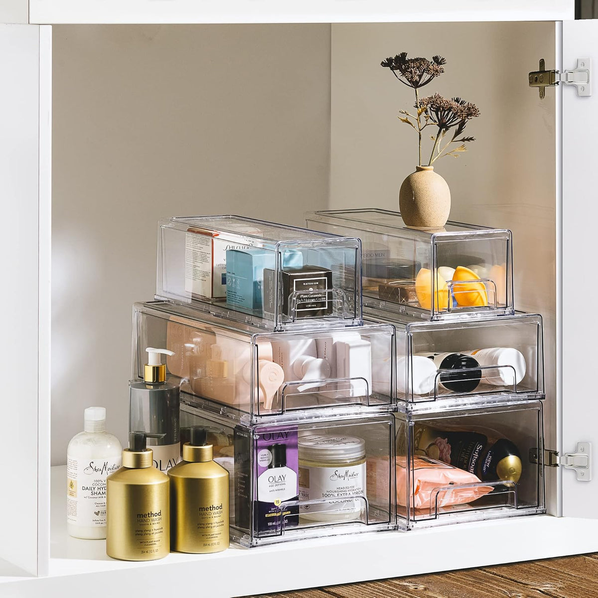 Sorbus Large Clear Storage Drawers (2 Pack) – Stackable Pull-Out Storage Bins with Handles, Slide