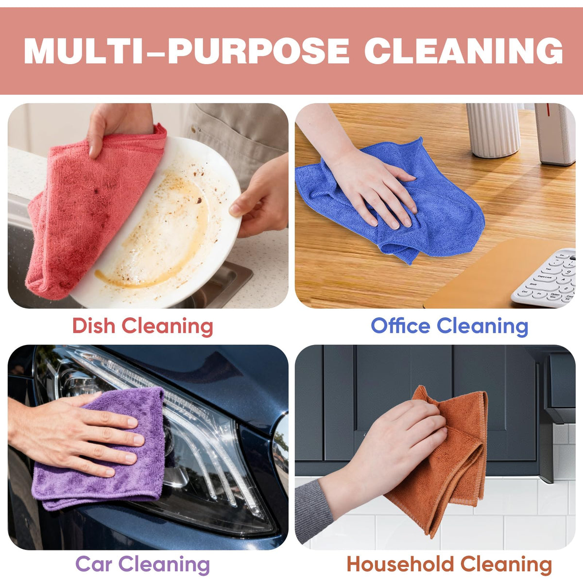 TEAWOO 10 Colors Microfiber Cleaning Cloths, 10 Pack Assorted Cleaning Rags