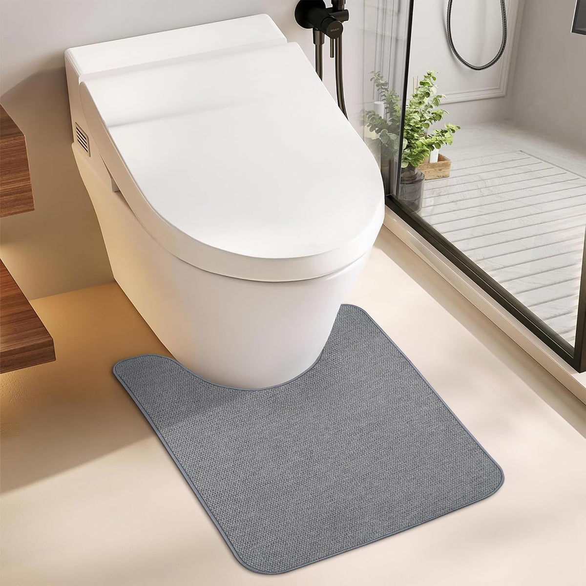 Toilet Rugs U Shaped Bathroom Rug,Machine Washable Non Slip Quick Dry Super Absorbent Ultra Thin