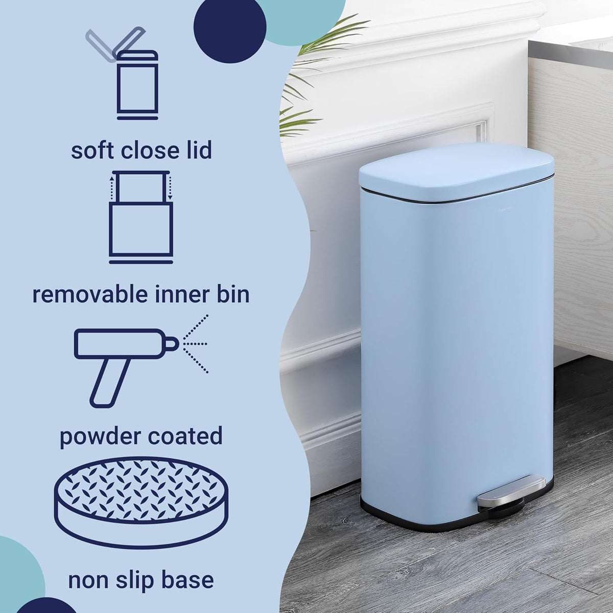 happimess HPM1011G Curtis 8-Gallon Step-Open Trash Can, Fingerprint Resistant, Modern, Minimalistic