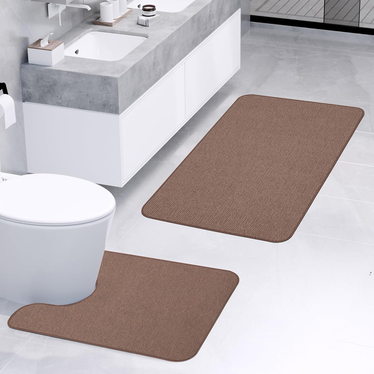 Bathroom Rugs Set 2 Pieces,Thin Bathroom Mats,Toilet Rugs,Quick Dry,Non-Slip,Machine Washable,Low