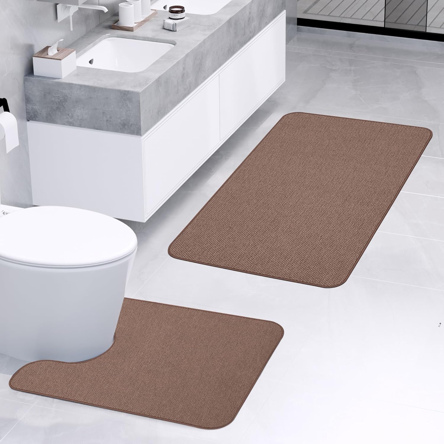 Bathroom Rugs Set 2 Pieces,Thin Bathroom Mats,Toilet Rugs,Quick Dry,Non-Slip,Machine Washable,Low