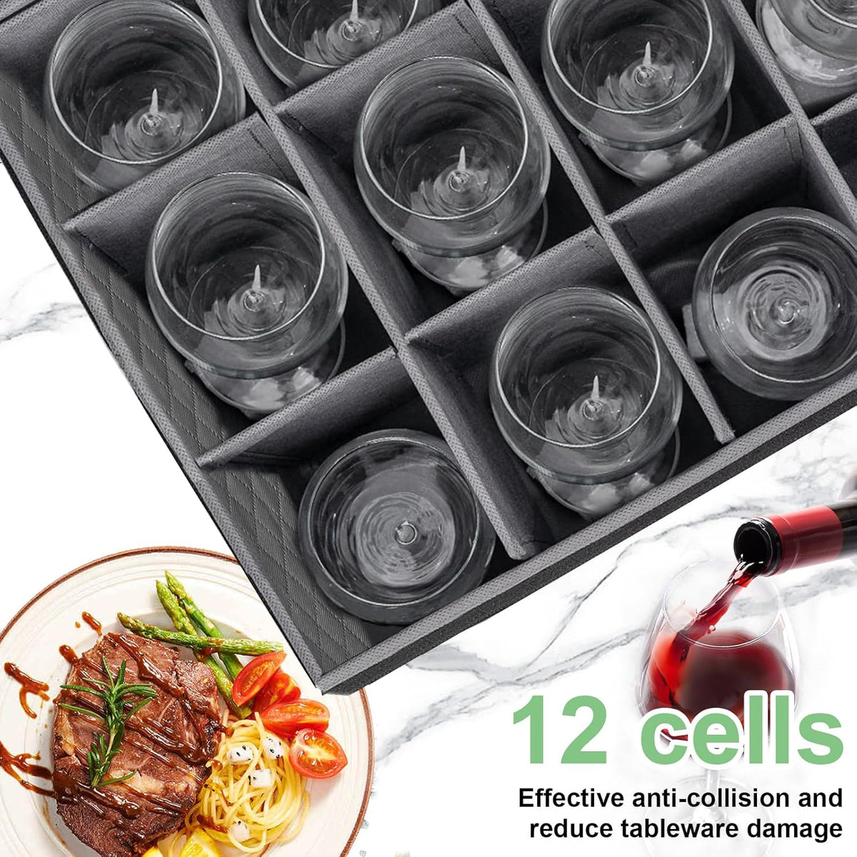 Wine Glass Sorage Box, Stemware Storage Cases with dividers, Hard Shell China Storage Containers 12