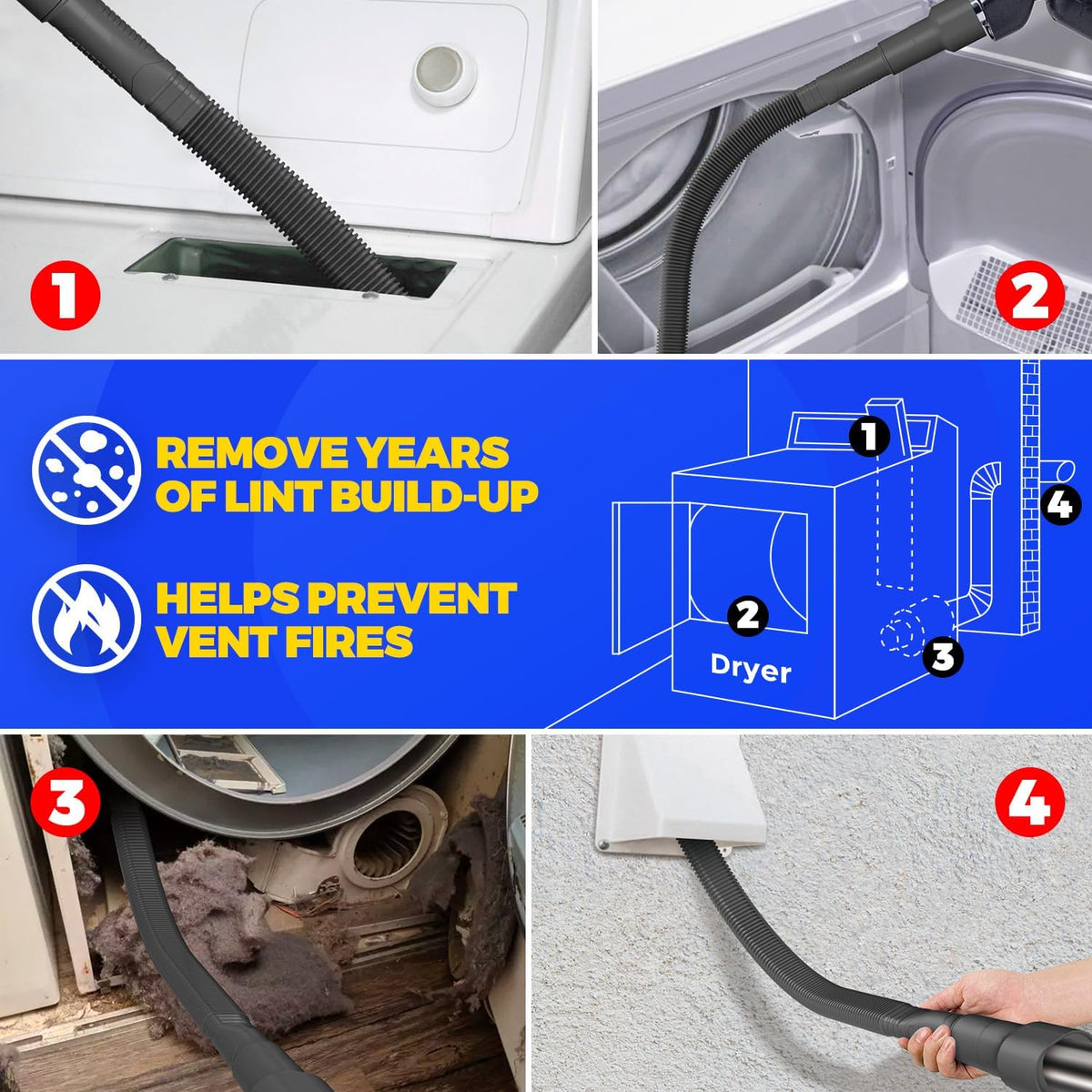 Holikme 2 Pieces Dryer Vent Cleaner Kit, Dryer Lint Vacuum Attachment and Flexible Dryer Lint