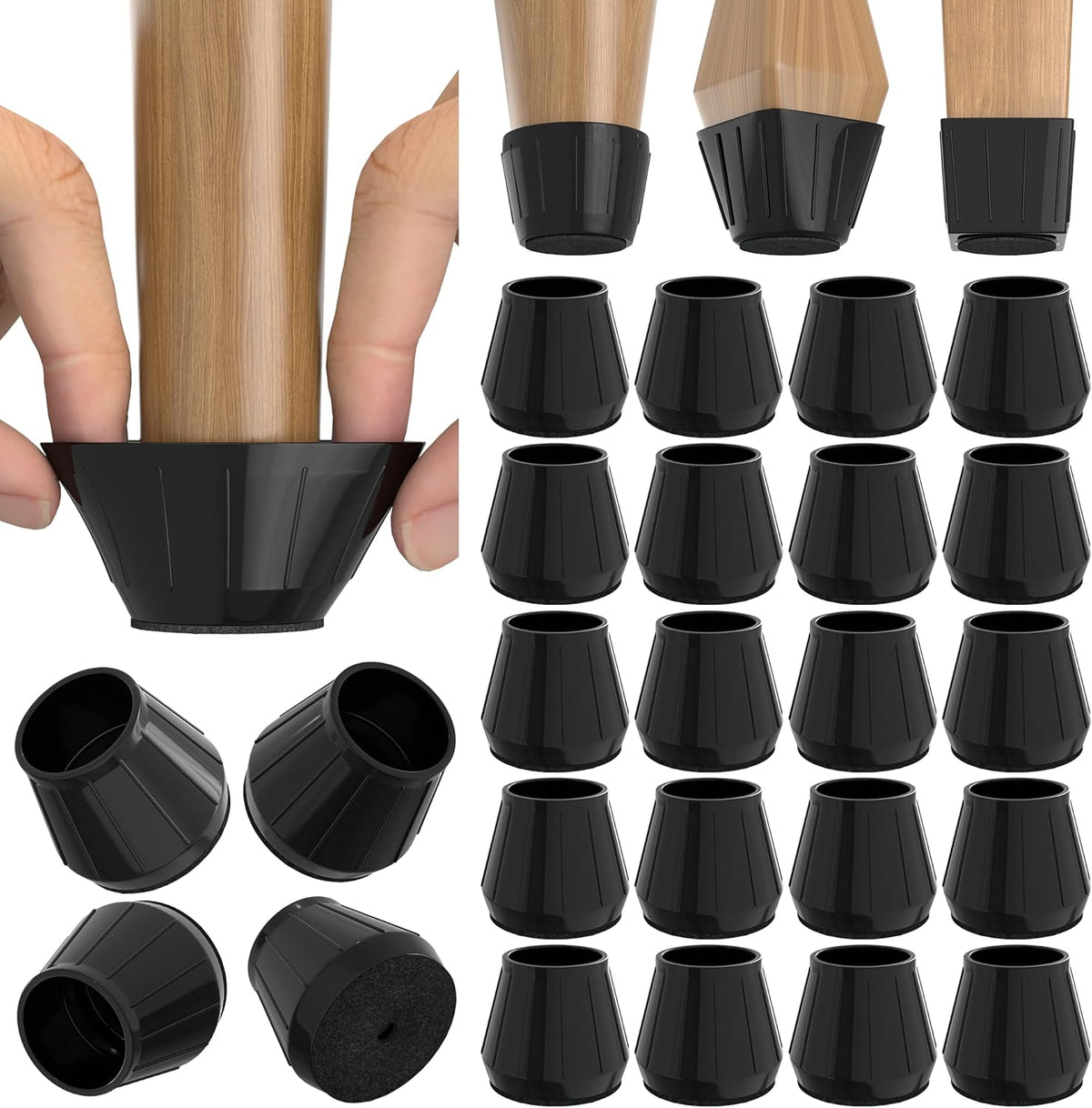 24PCS Silicone Chair Leg Floor Protectors for Hardwood Floors, Thicken Rubber Chair Leg Cap Covers