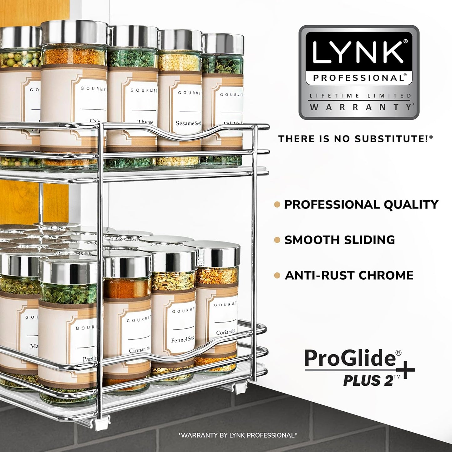LYNK PROFESSIONAL® Pull Out Spice Rack Organizer for Inside Kitchen Cabinets - 8-1/4 inch Wide