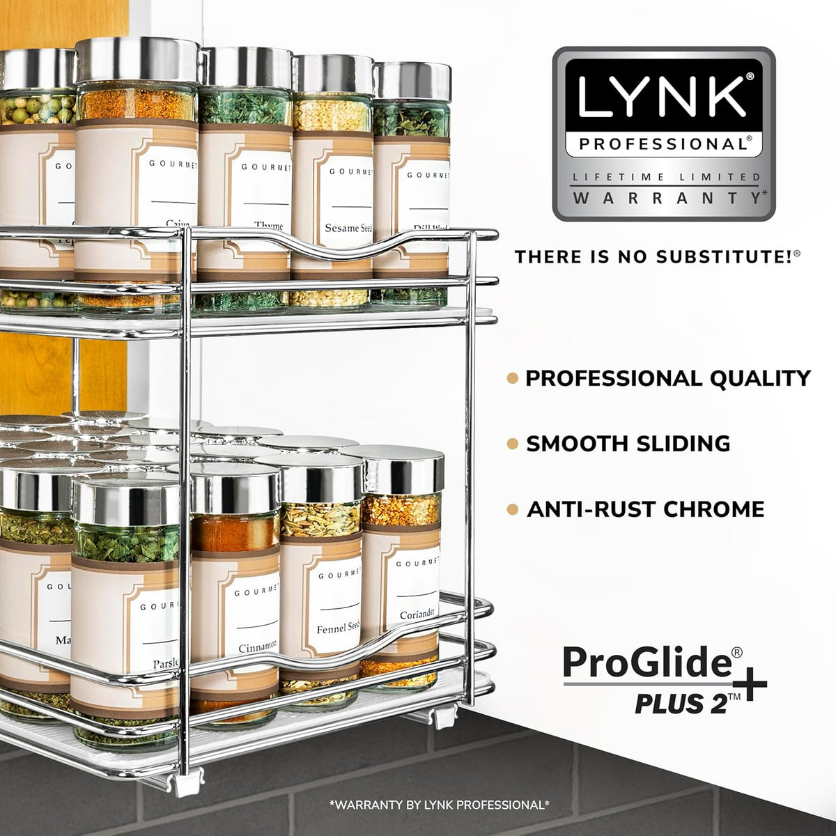LYNK PROFESSIONAL® Pull Out Spice Rack Organizer for Inside Kitchen Cabinets - 8-1/4 inch Wide