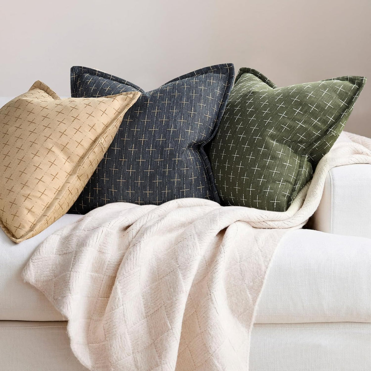 ZWJD Pillow Covers 18x18 Set of 2 Soft Polyester Textured Pillow Covers with Stylish Flange Edge