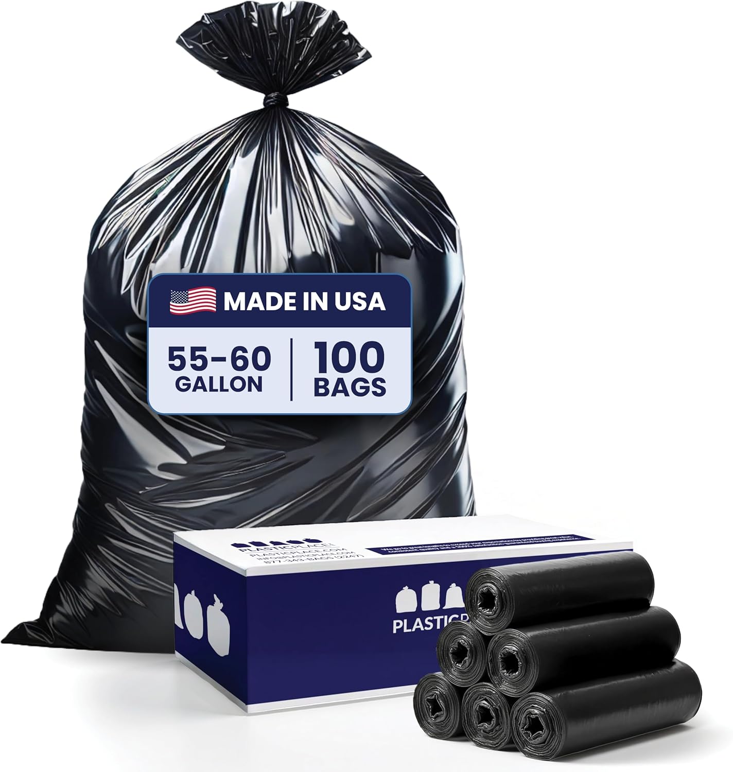 Plasticplace 55-60 Gallon Trash Bags │ 1.0 Mil │ Black Heavy Duty Garbage Can Liners │ 38” x 58”