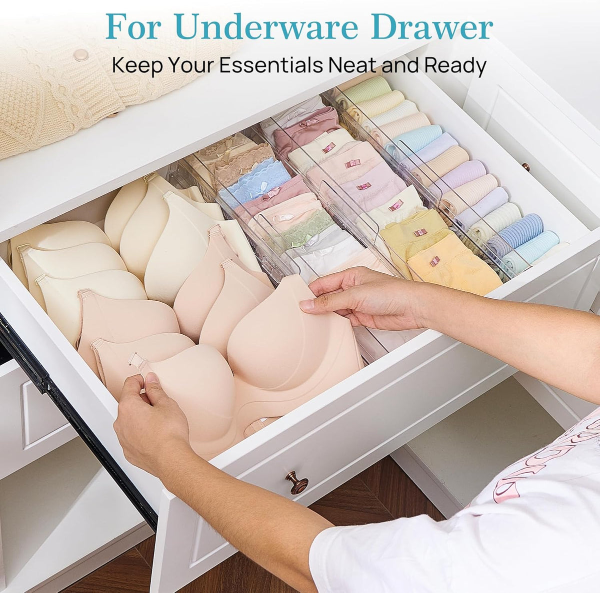 Vtopmart 18 Pack Drawer Dividers for Clothes, 4" High 10.2"-16.6" Adjustable Expandable Dresser