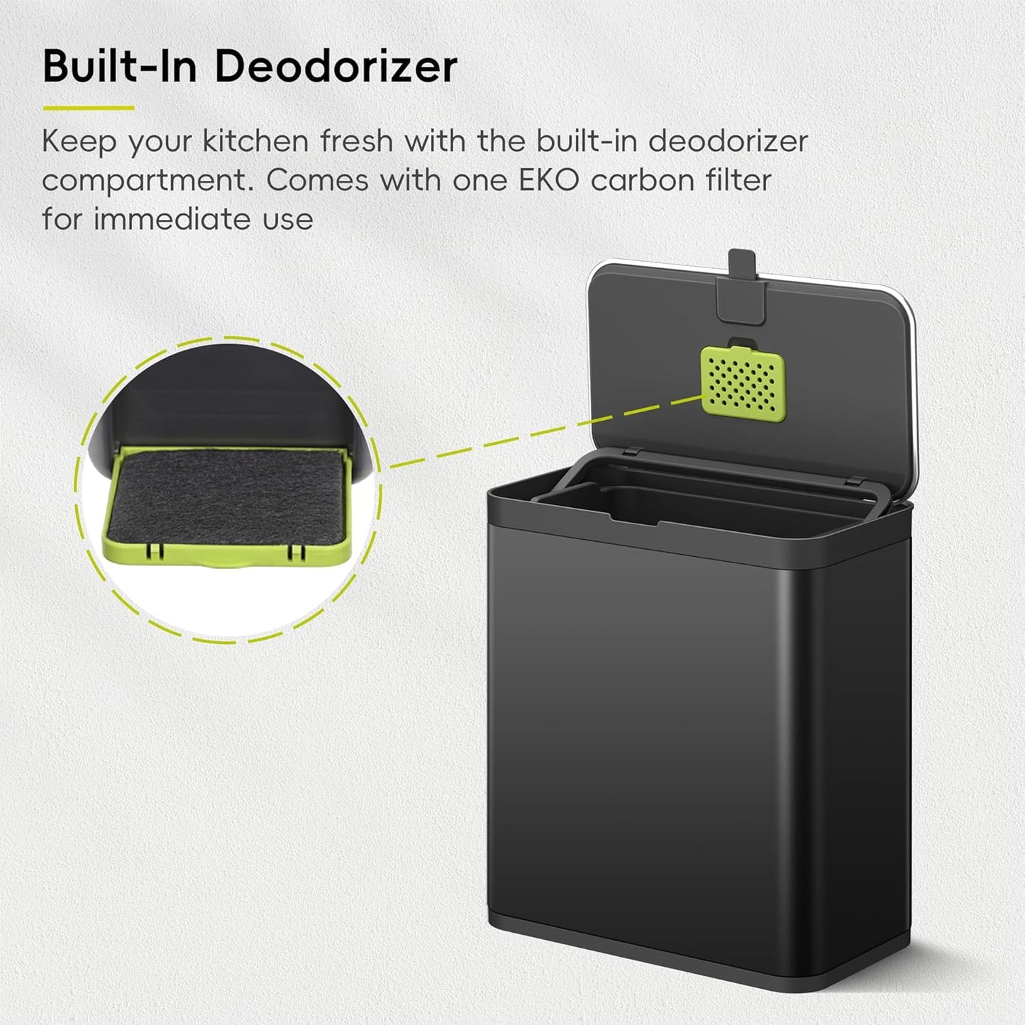 EKO Kitchen Compost Bin, 7L / 1.85 Gal Stainless Steel with Removable Inner Bucket and Deodorizer