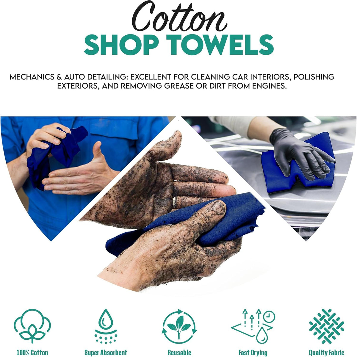 ZUPERIA Cotton Shop Towel – Multipurpose Cleaning Cloths (14" x 12" - Pack of 500 - Blue) Reusable