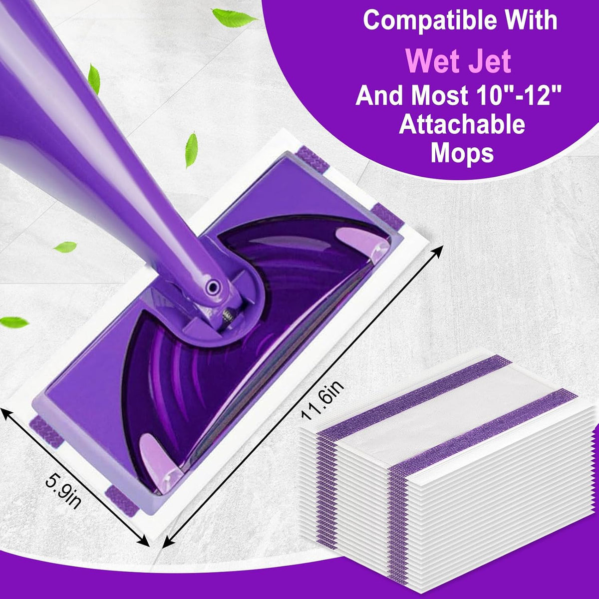 50 Count Disposable Wet Jet Pads for Wet Jet Spray Mop, Wet Jet Pads Refills for Multi Surface
