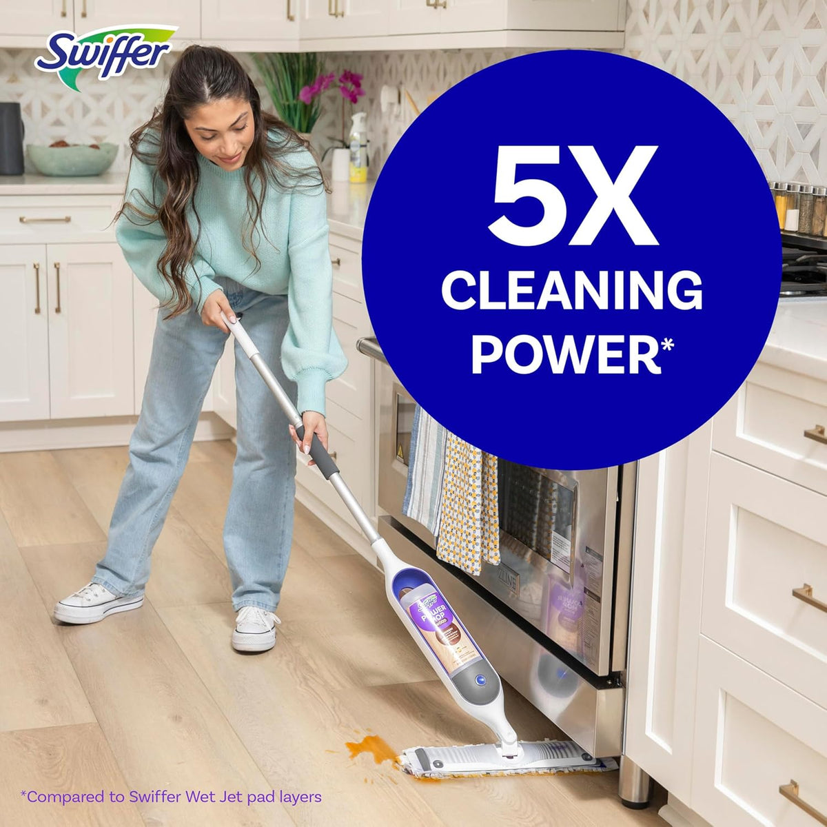 Swiffer Power Mop Wood, Hardwood Floor Cleaner for Mopping Home, Bathroom, Kitchen, All Purpose