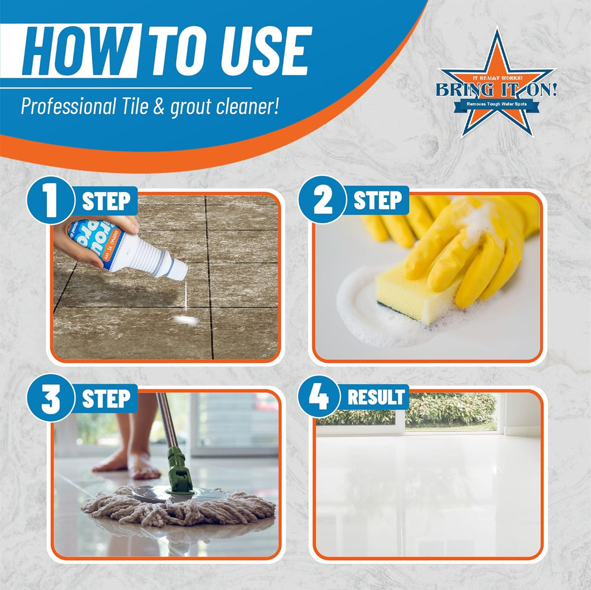 Bring It On Grout Cleaner with Grout Cleaning Brush – 32Fl Oz Grout Cleaner for Shower Tile