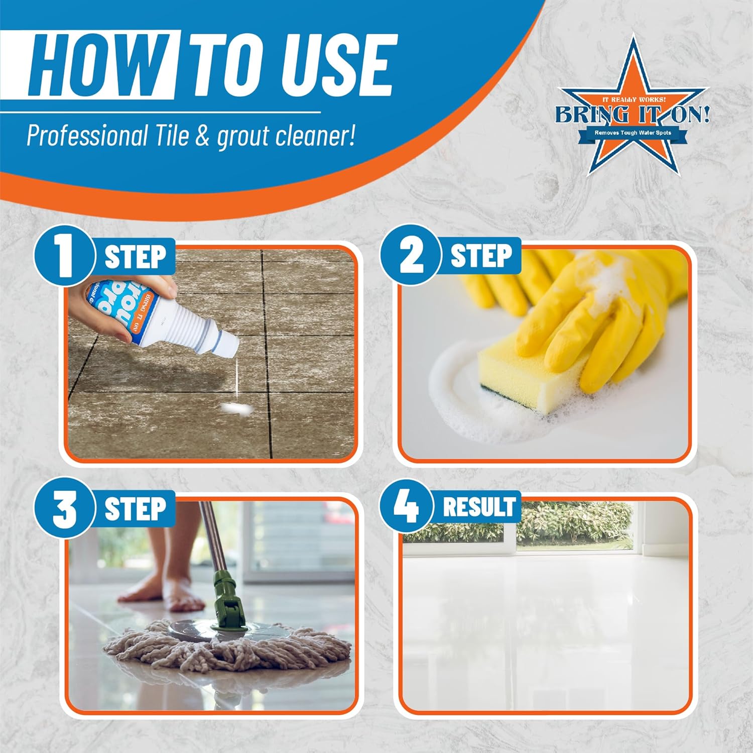 Bring It On Grout Cleaner Pro with Grout Cleaning Brush – 32Fl Oz Grout Cleaner for Shower Tile