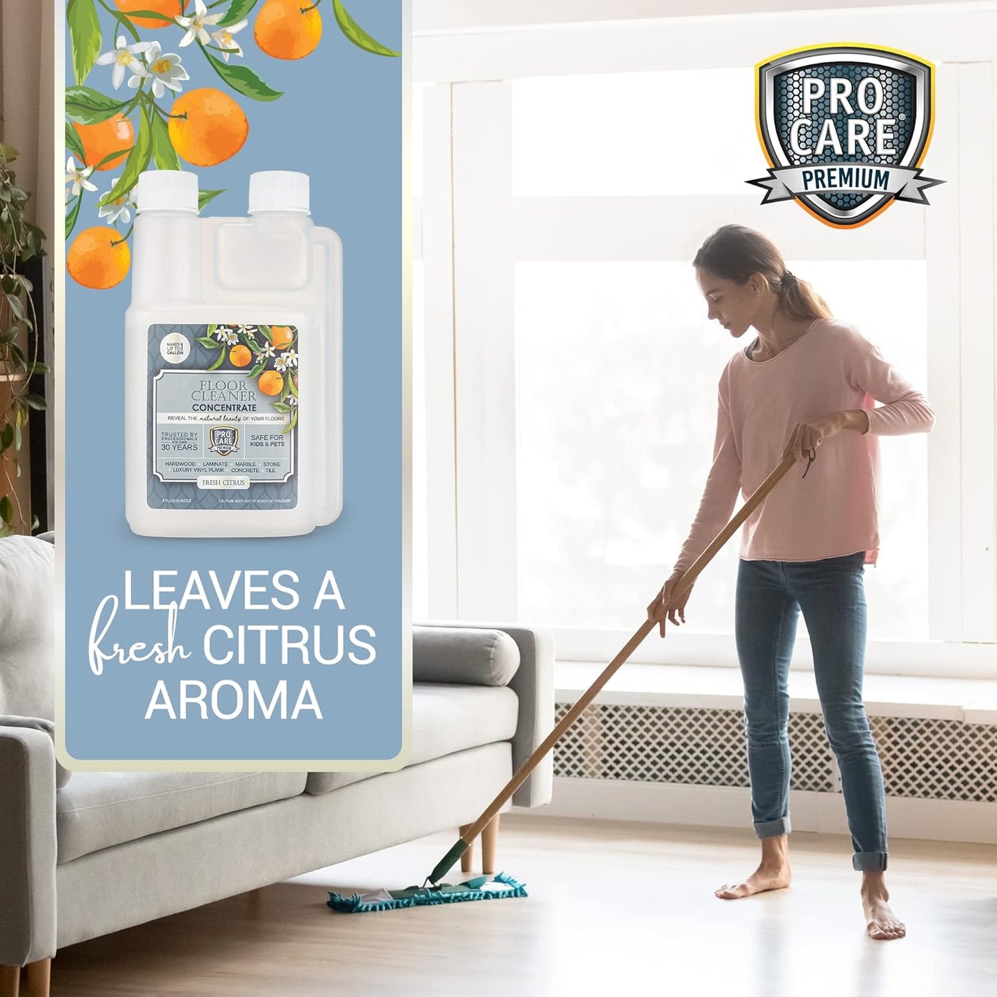 ProCare Citrus Floor Cleaner Concentrate (Made in USA) | Vinyl, Wood, Tile, Stone & Laminate Floor