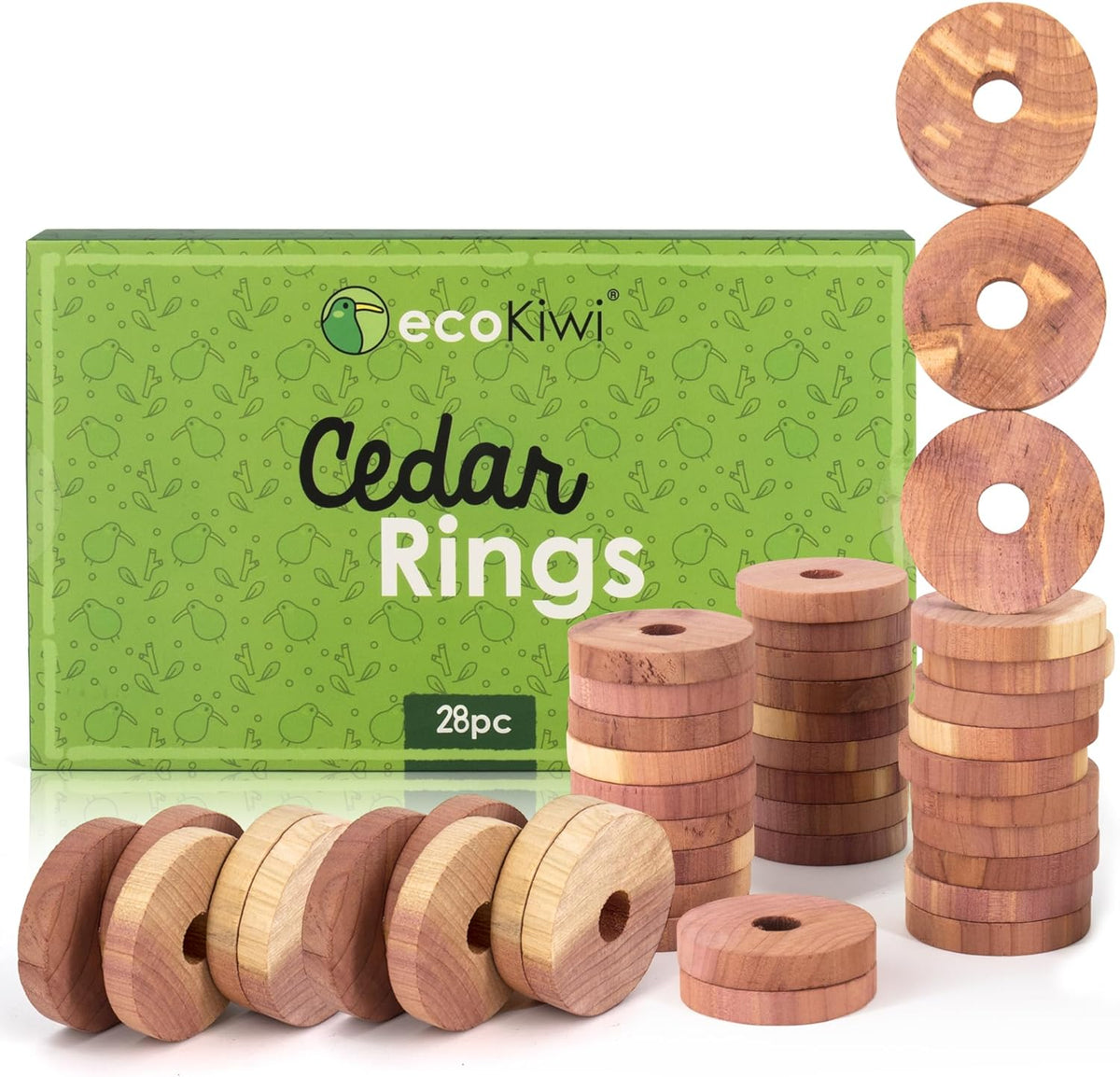 ecoKiwi Cedar Blocks for Clothes Storage - 28 Pack Cedar Rings - 100% Natural Aromatic Cedar for