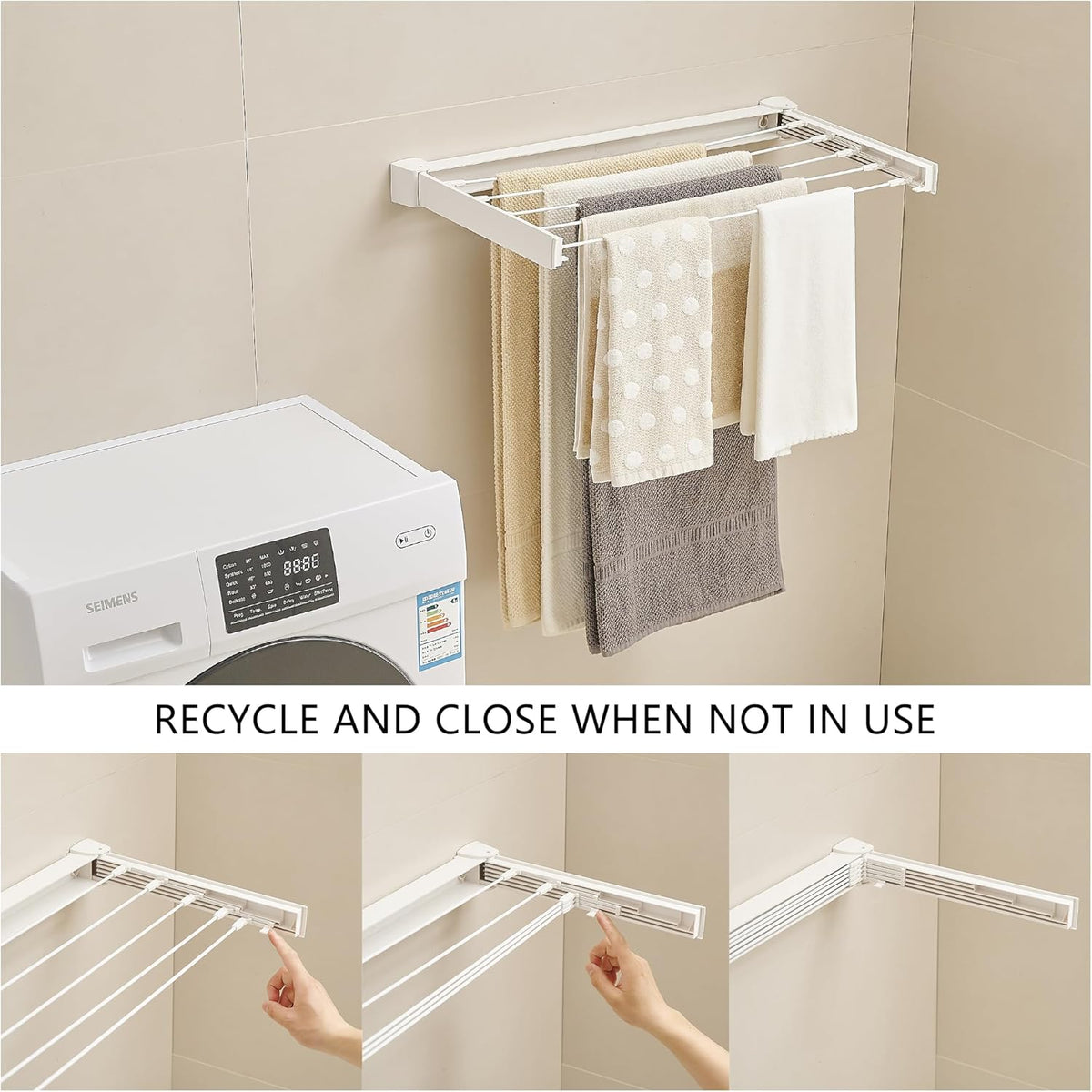 JOOM Laundry Drying Rack Collapsible, Wall Mounted Drying Rack, Clothes Drying Rack, Retractable