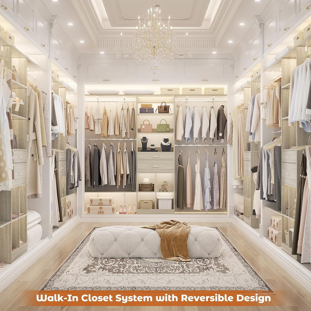 Closet System - 4.75-8FT Closet Organizer System with Wooden Drawers & Cube Storage Organizer, Up