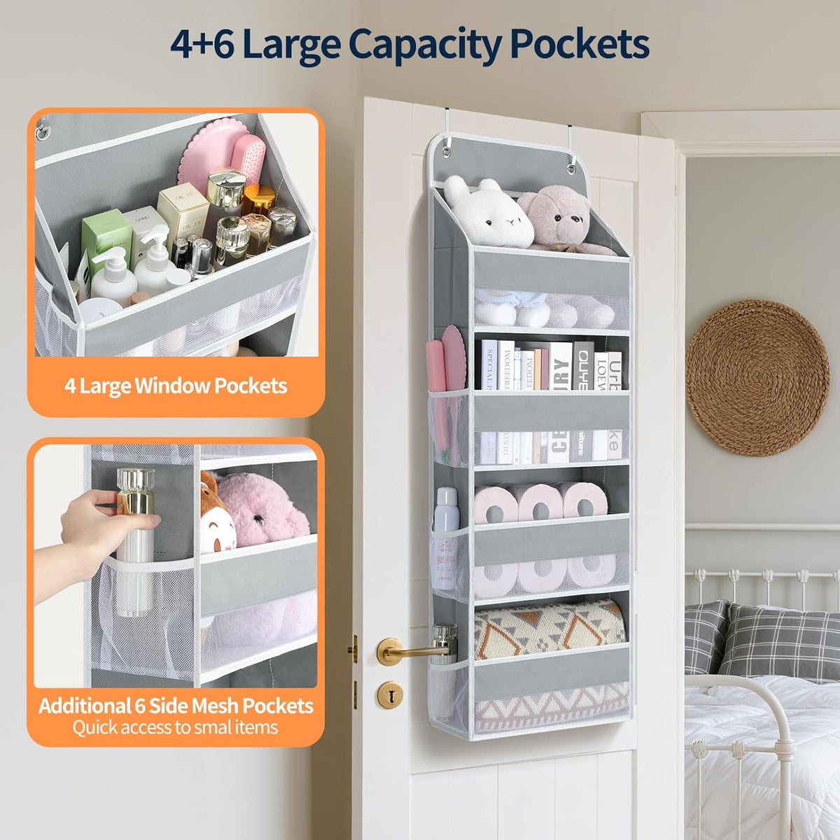 Yecaye Over The Door Organizer, Heavy Duty Hanging Organizers and Storage with 4 Large Capacity