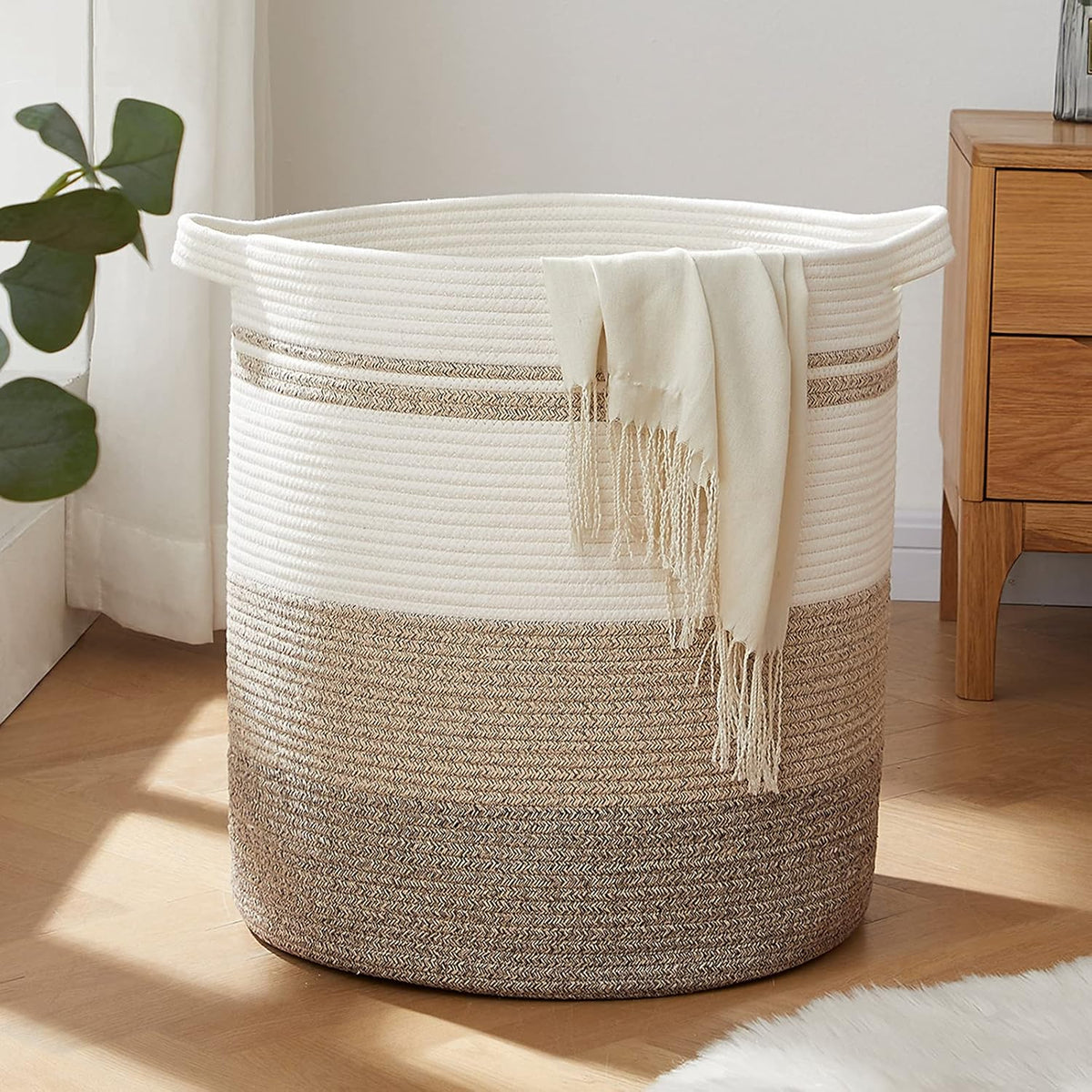 OIAHOMY 80L Laundry Baskets Hamper with Handles,Decorative Basket for Living room,Woven Storage