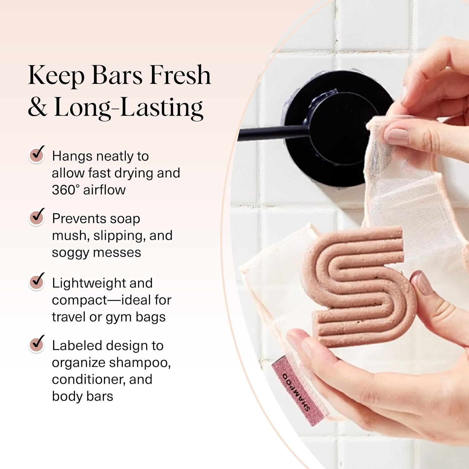 Kitsch Bar Soap Saver Bag – Patented Mesh Bag Soap Holder for Shampoo and Conditioner Bars