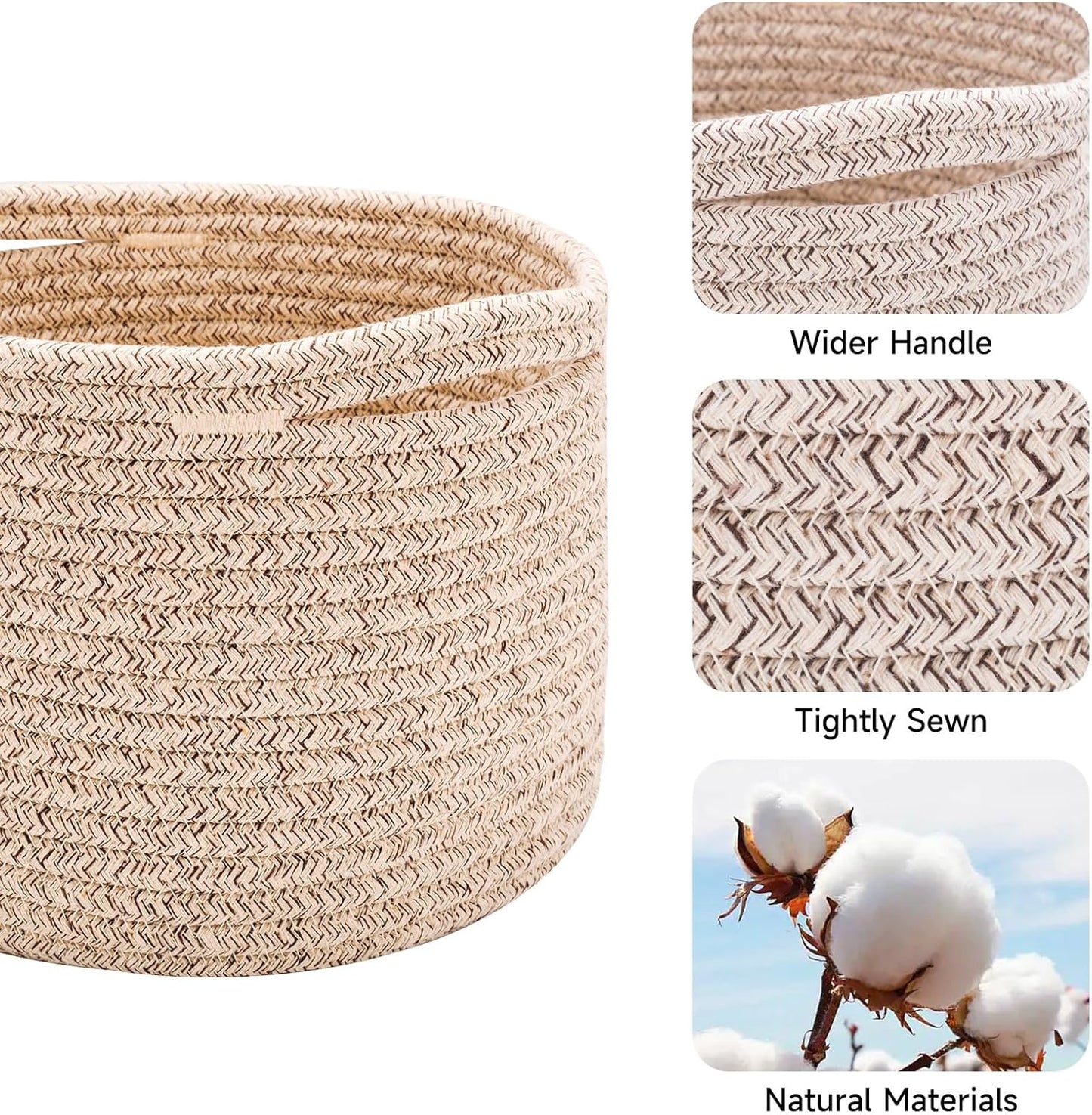 Small Basket for Organizing | Cube Shelf Closet Storage Baskets | 9.7×9.7×7.1” | Woven Rope Gift