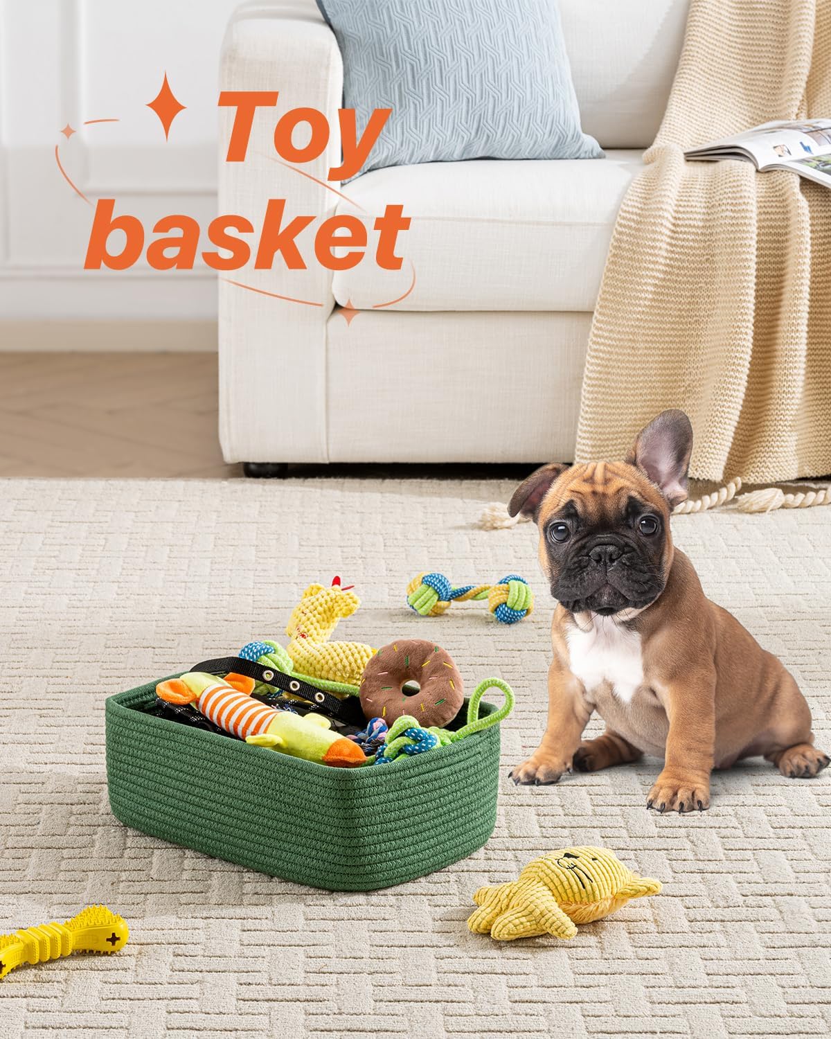 Small Woven Basket, 13.5 x 9.5 x 5 Inches, Storage Basket for Organizing, Cute Small Rope Shelf