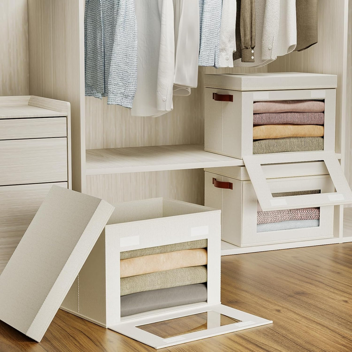Large Storage Bins with Lids,Stackable&Collapsible Closet Storage Bins,Oxford Fabric Organizer Box
