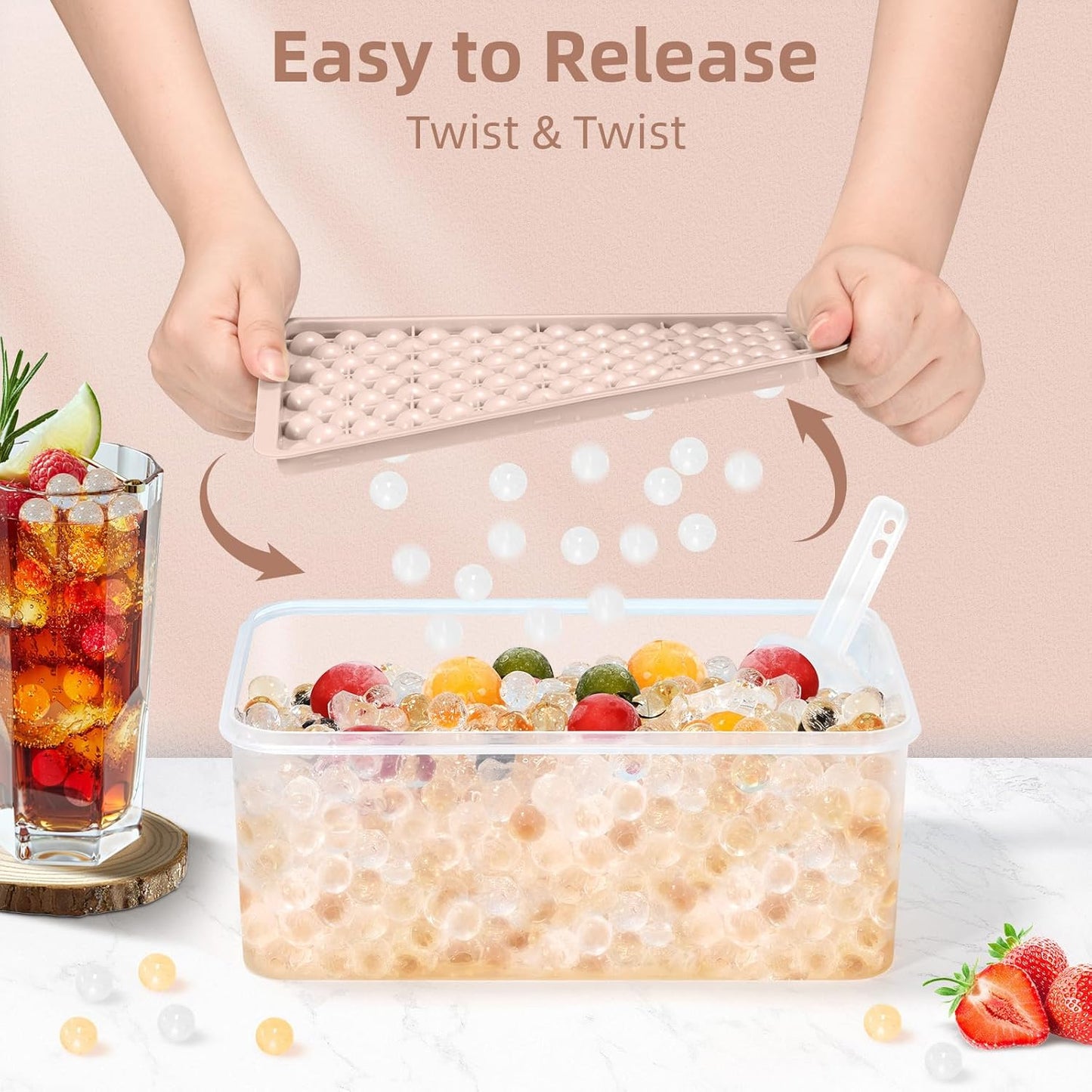WIBIMEN Mini Ice Cube Trays, Small Tiny Round Pebble Crushed Nugget Ice Trays for Freezer with Lid