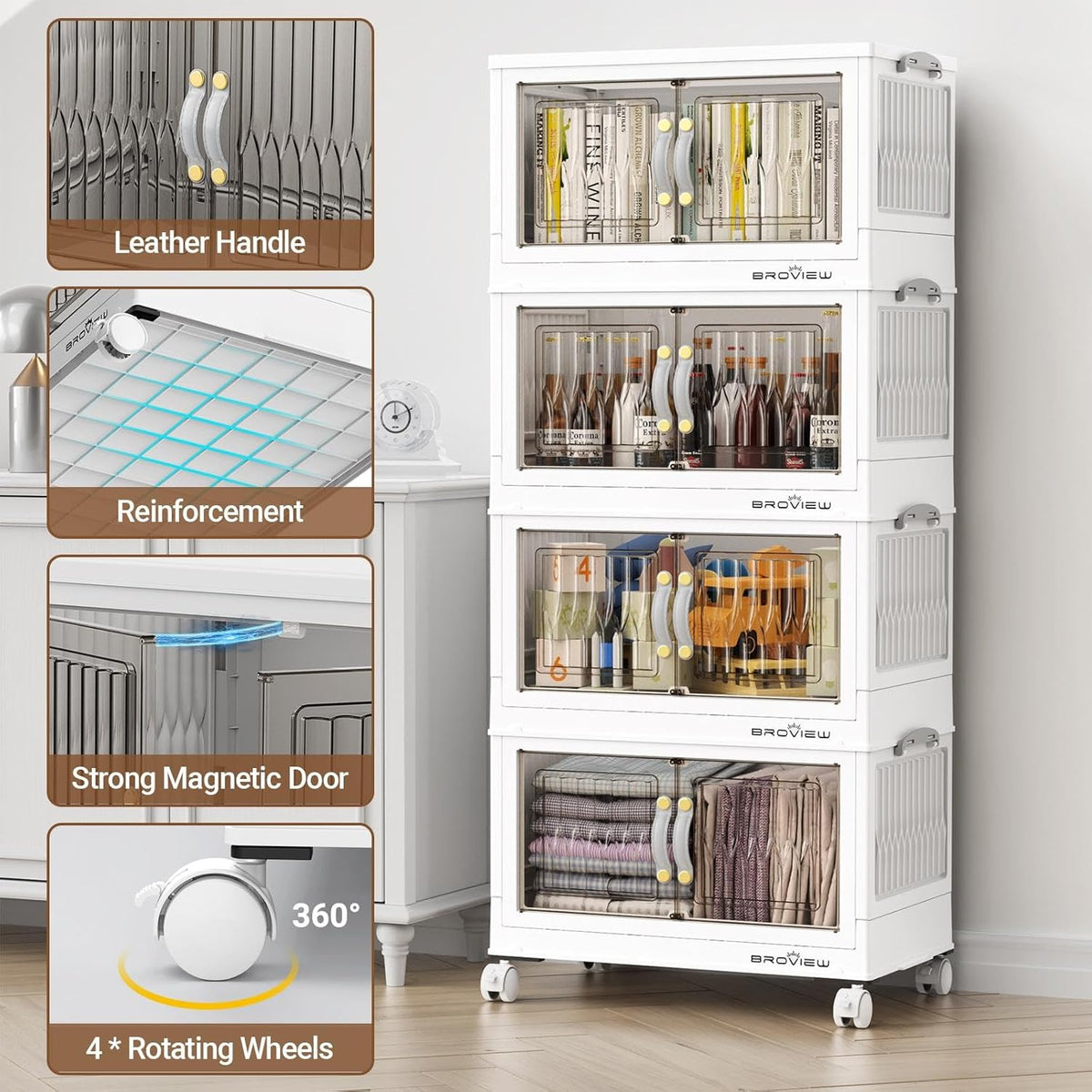 BROVIEW 135Qt Stackable Storage Bins with Lid, Extra Large Closet Organizer Collapsible Drawer