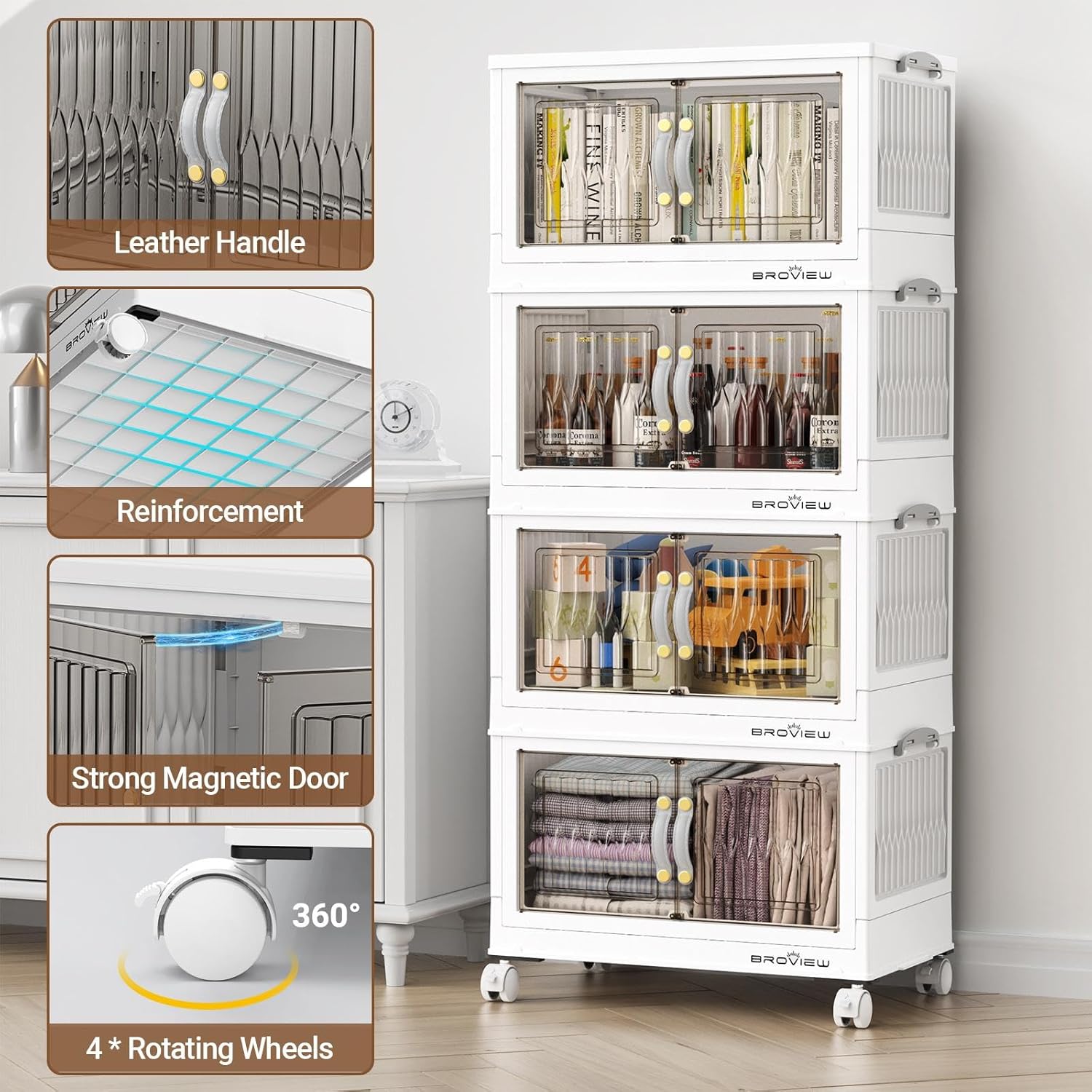 BROVIEW 135Qt Stackable Storage Bins with Lid, Extra Large Closet Organizer Collapsible Drawer