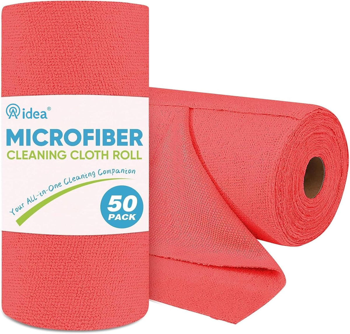 AIDEA Microfiber Cleaning Cloth Roll, 50PK Red, Reusable Paper Towels Tear Away Cloth, Microfiber