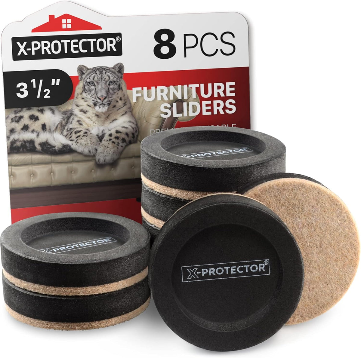Felt Furniture Sliders for Hardwood Floors X-PROTECTOR 8 PCS 3 ½” - Furniture Slider with Unique