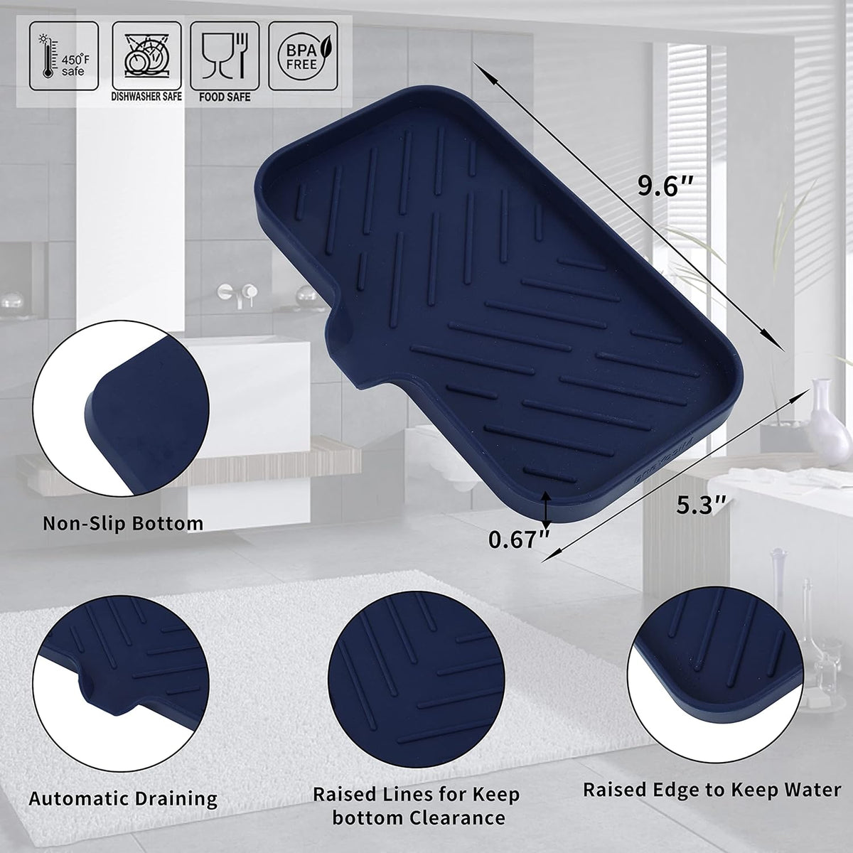 Silicone Bathroom Soap Dishes with Drain Spout-Kitchen Sink Organizer,Sponge Holder,Dish Soap